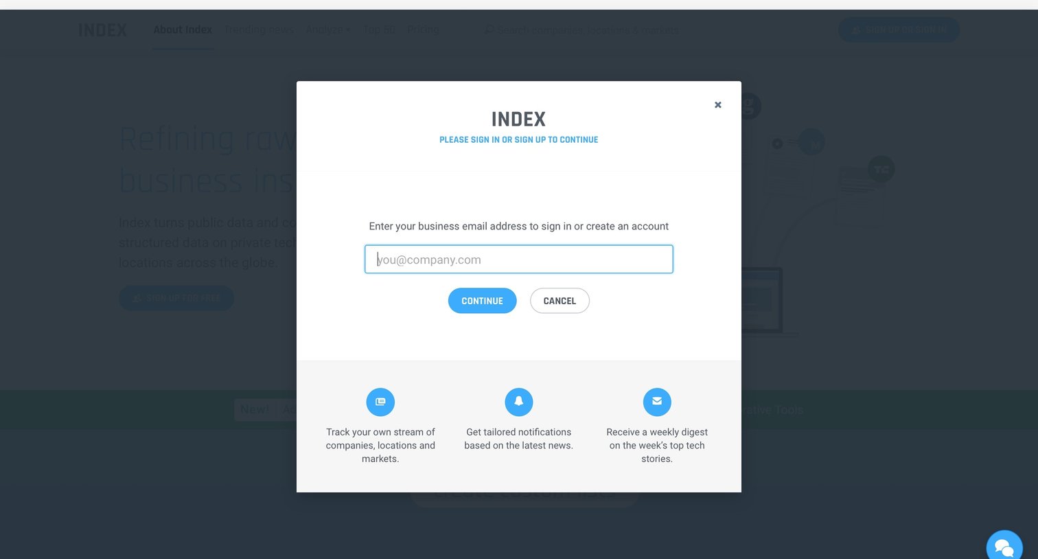 Index - Sign up, Sign in screen