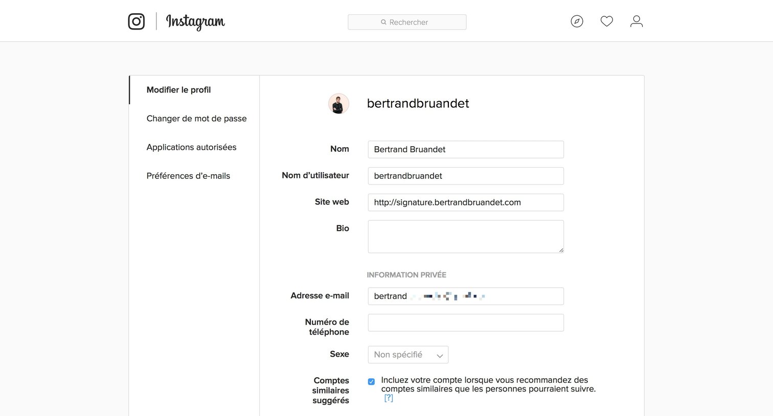 Instagram - Settings screen