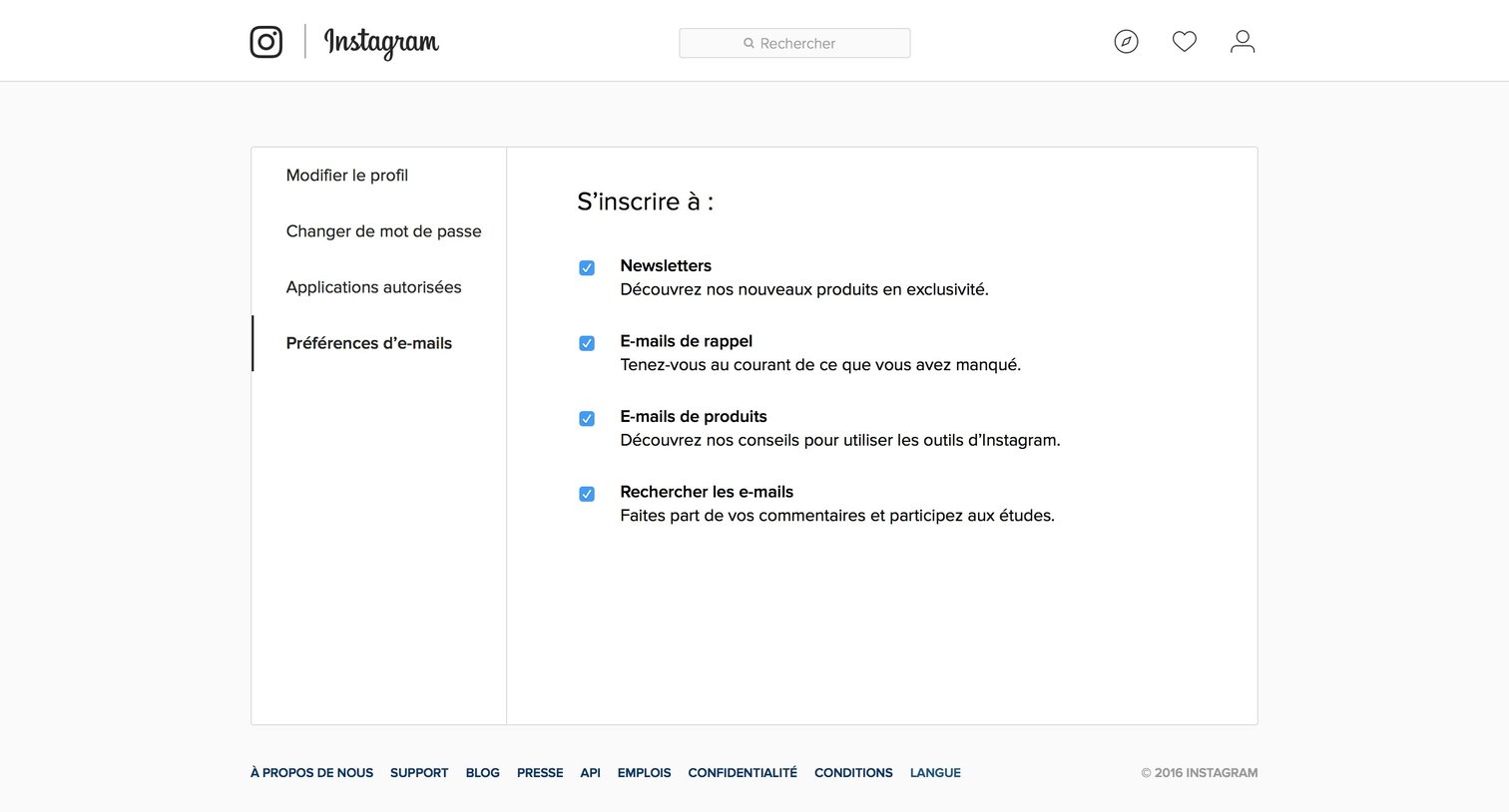 Instagram - Settings screen