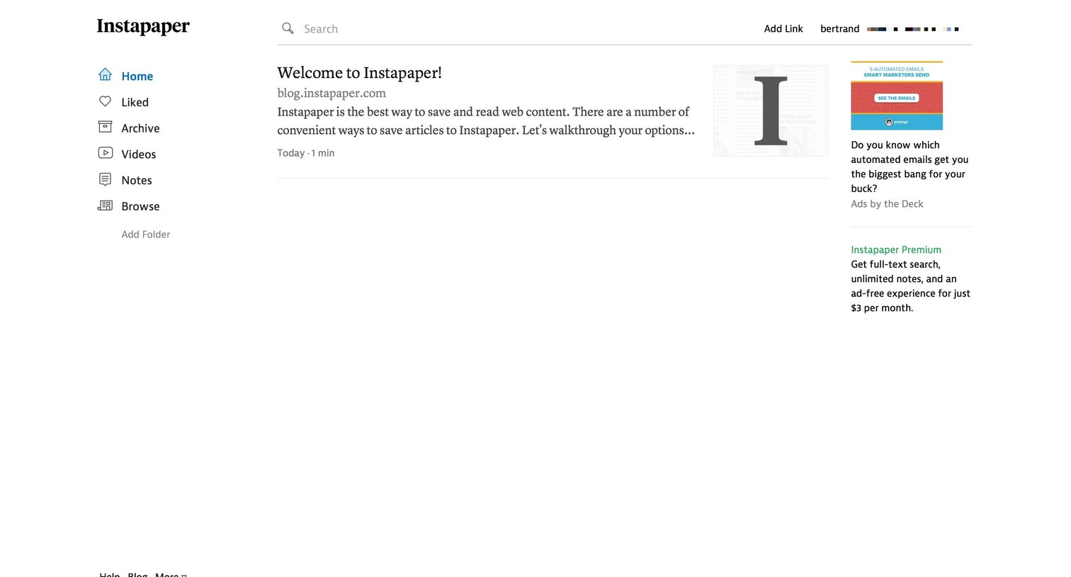 Instapaper - Home screen