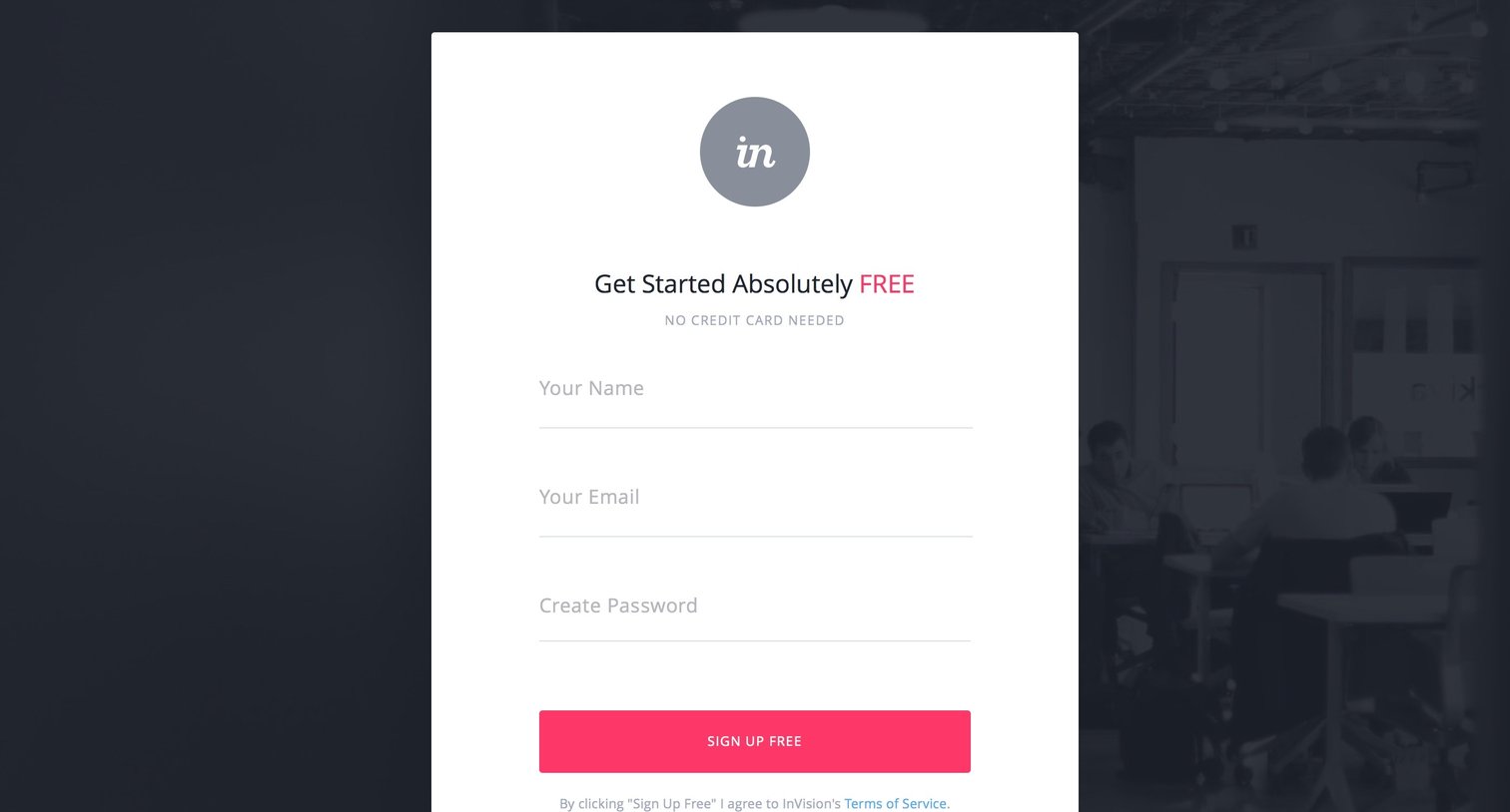 Invision - Sign up screen