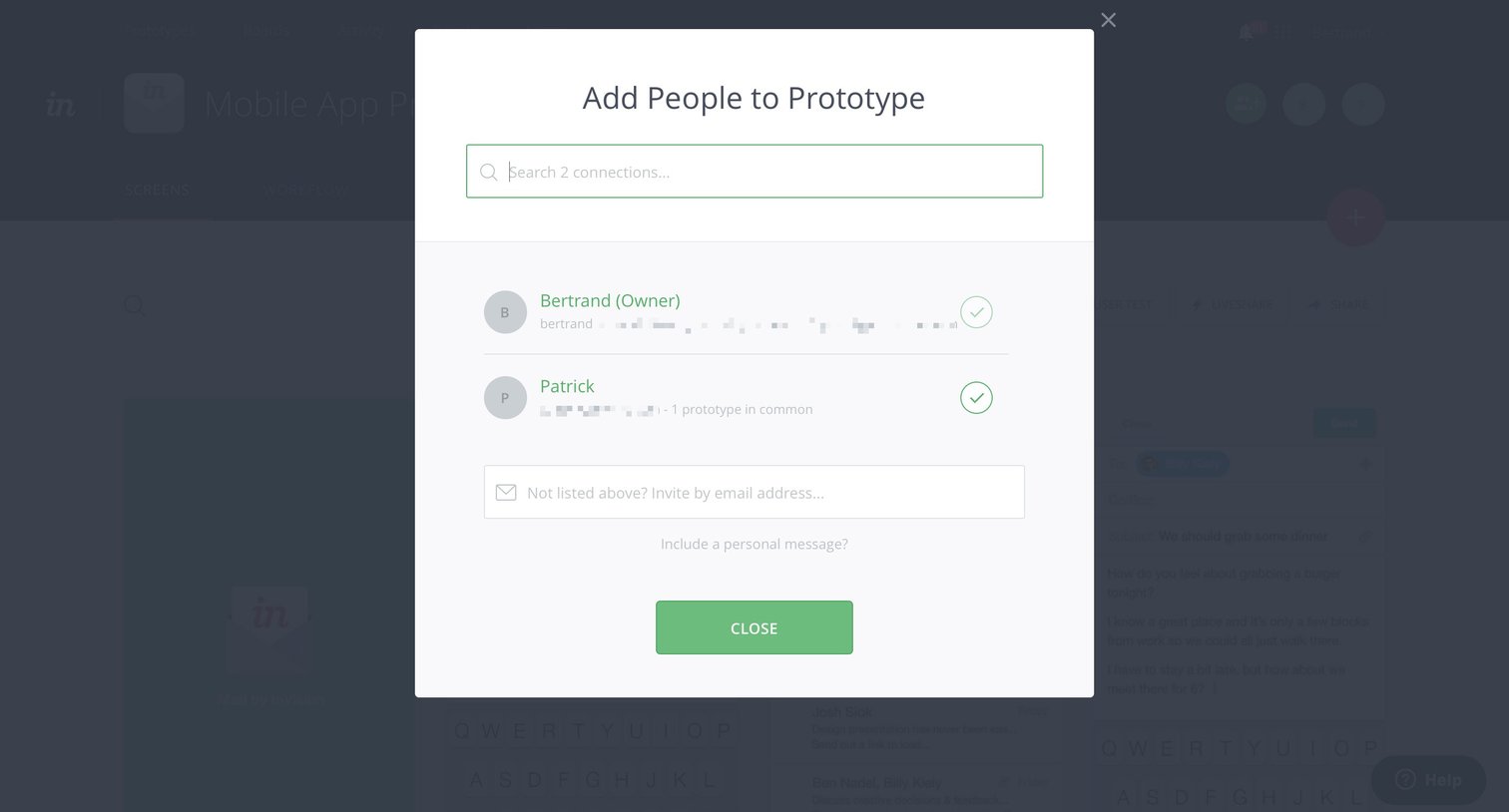 Invision - Team screen