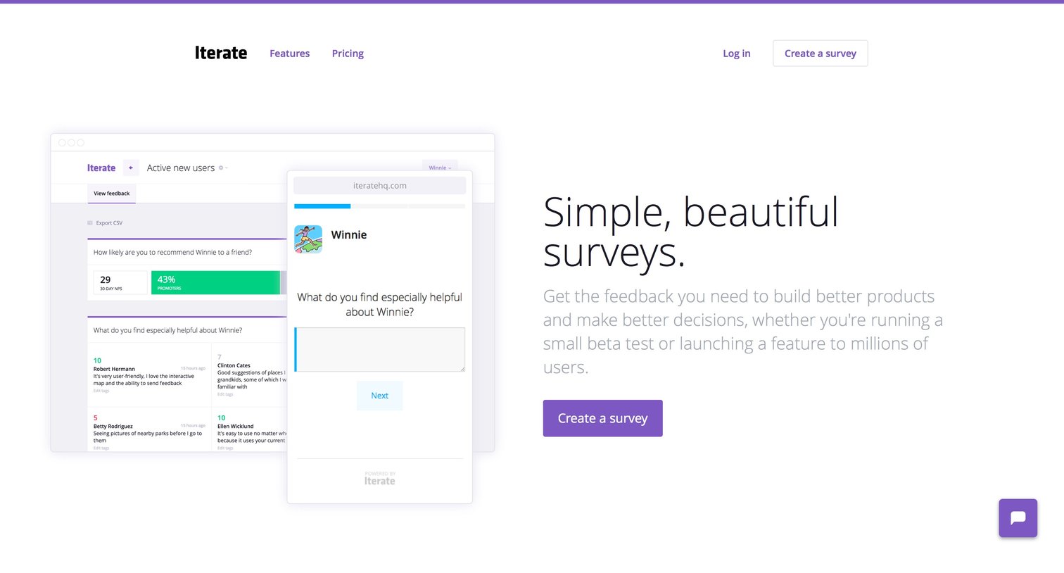 Iterate - Landing page screen