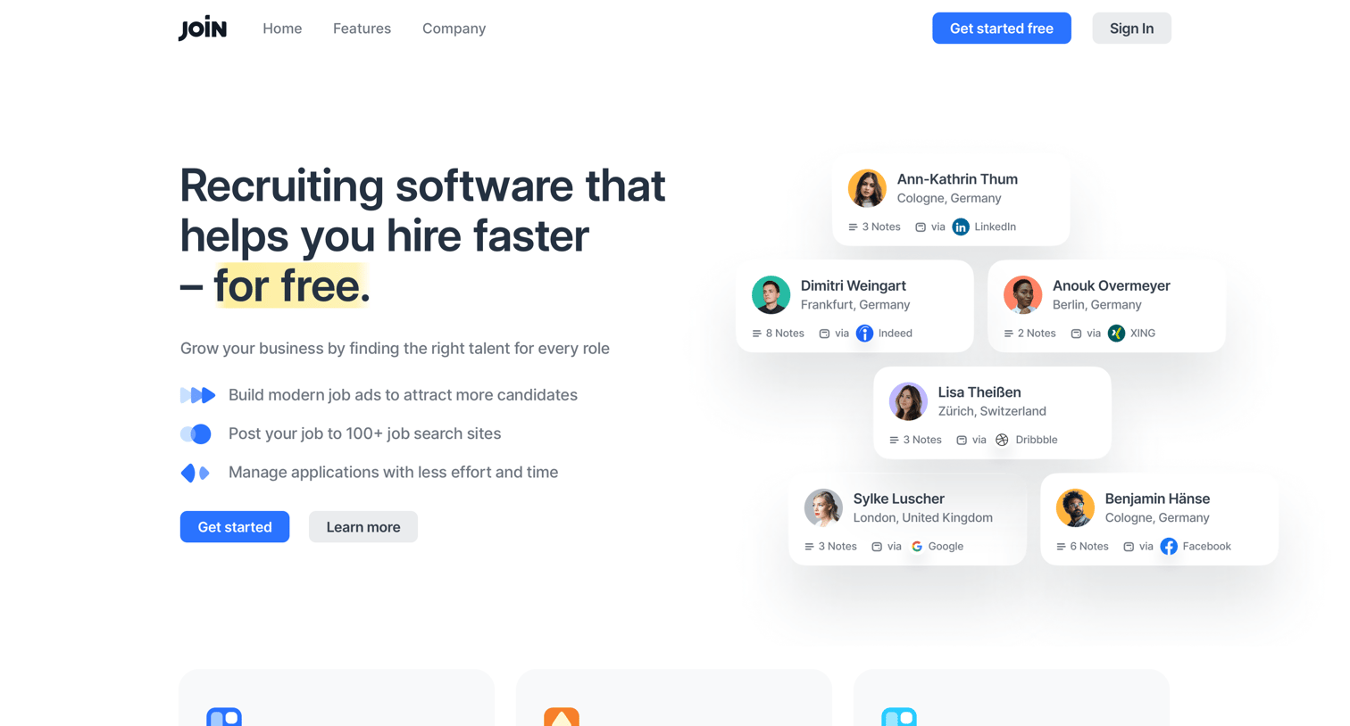 Join - JOIN. Free ATS & Multiposting Tool to Maximize Hiring Success screen