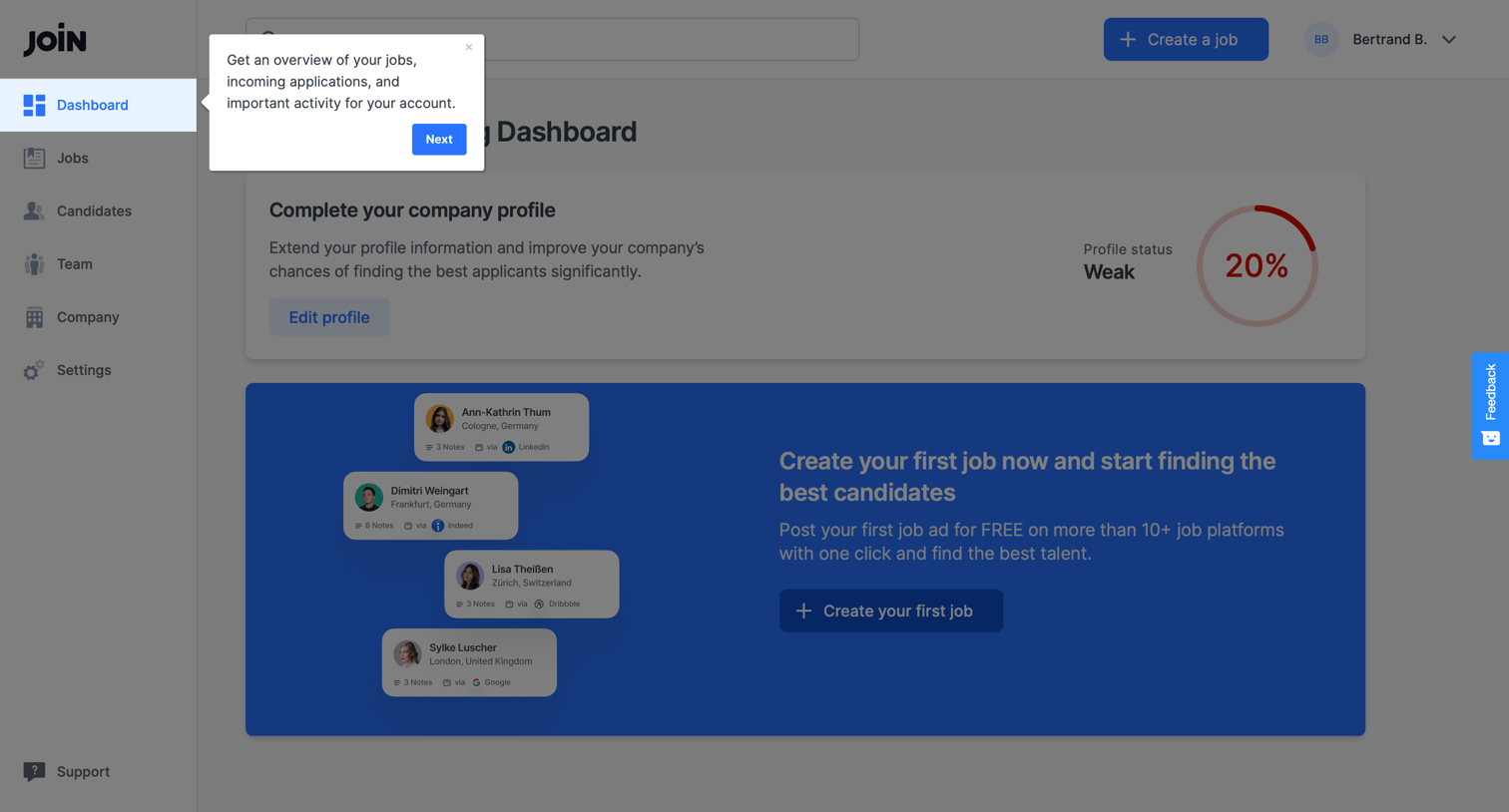 Join - JOIN - Dashboard screen