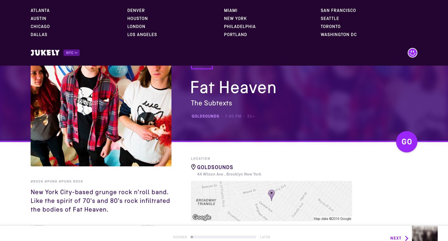 Jukely - Dropdown screen