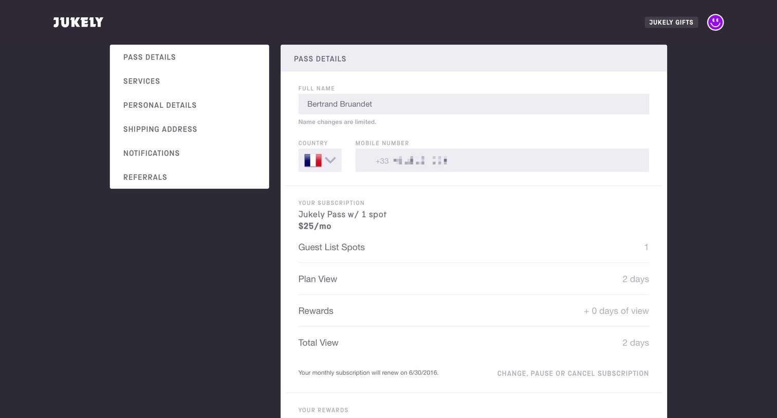 Jukely - Settings screen