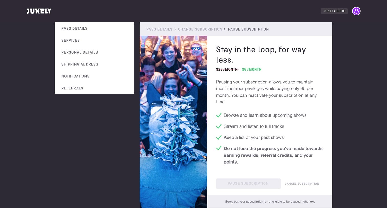 Jukely - Settings screen