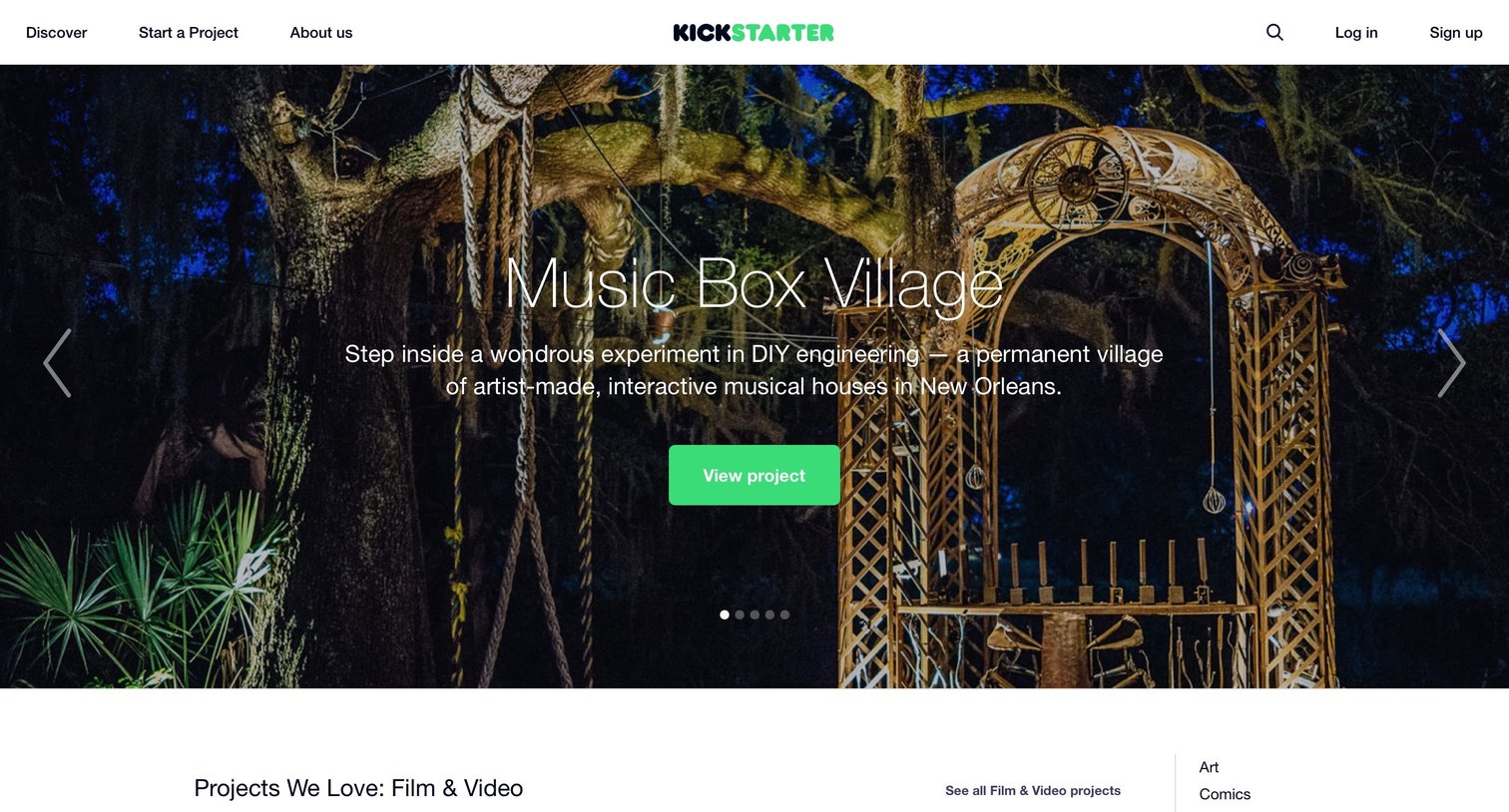 Kickstarter - Landing page screen
