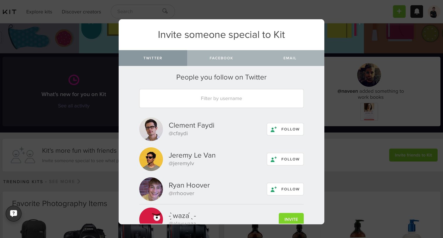 Invite friends from Kit