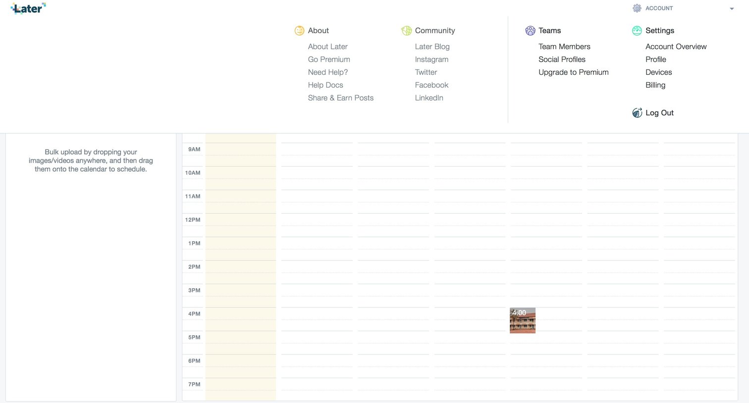 Later - Dropdown screen