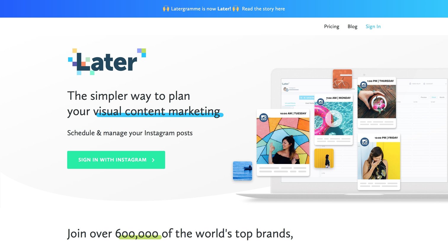 Later - Landing page screen