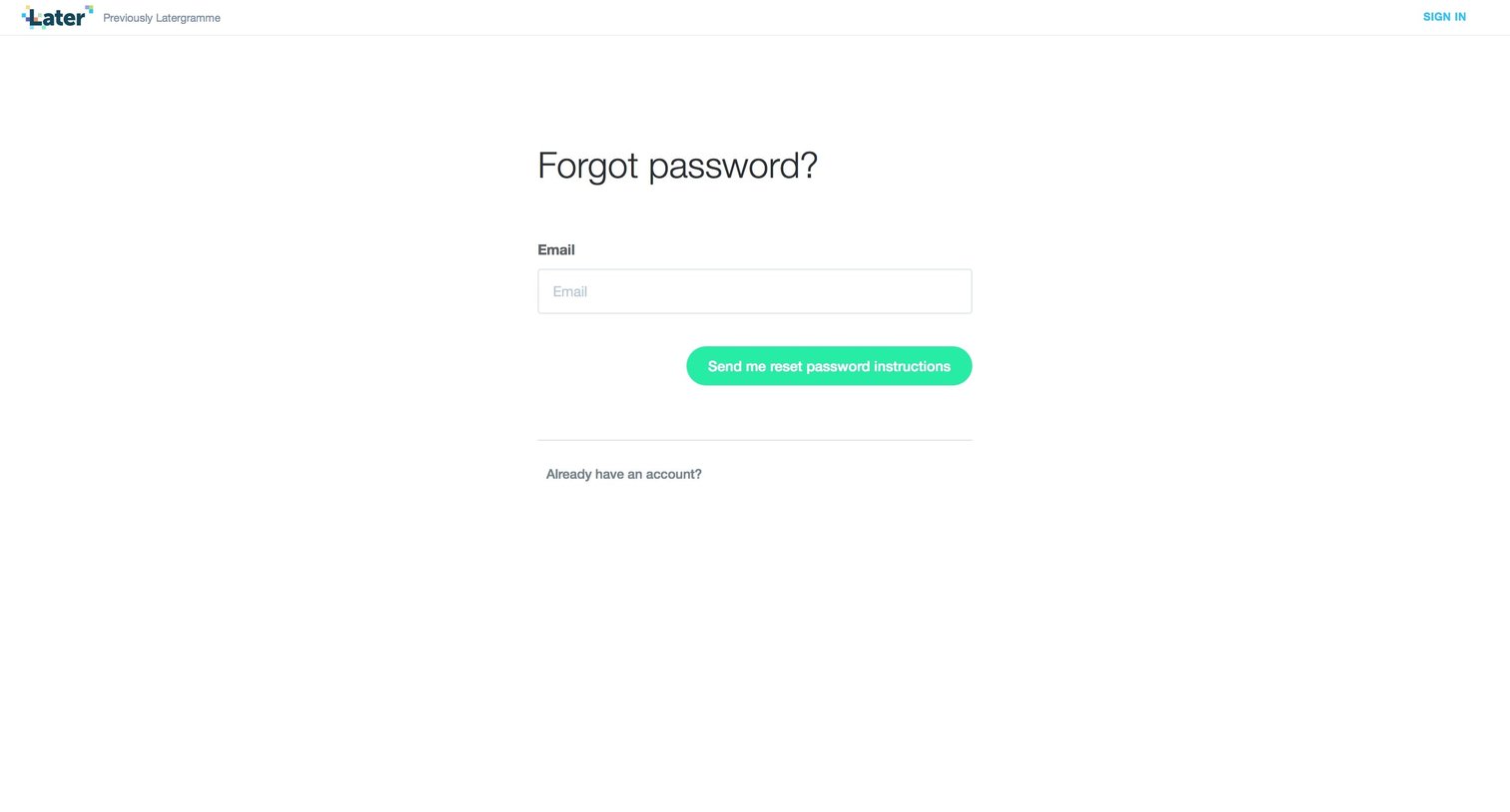 Later - Password reset screen