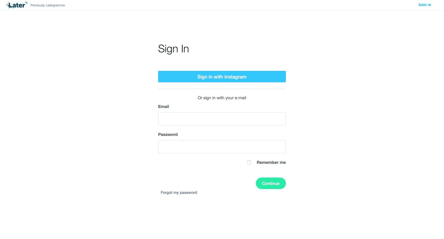 Later - Sign in screen