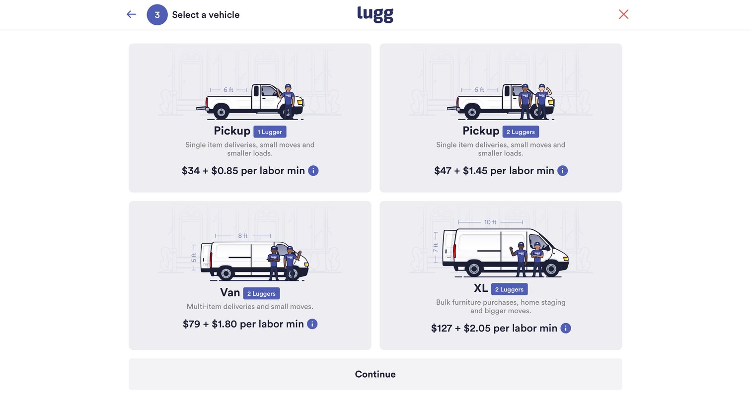Lugg - Select a vehicle screen