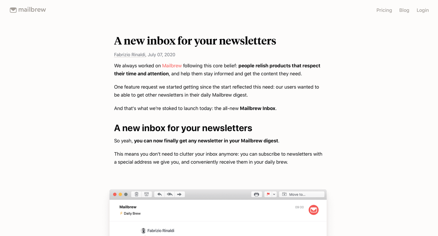 Mailbrew - A new inbox for your newsletters | Mailbrew screen