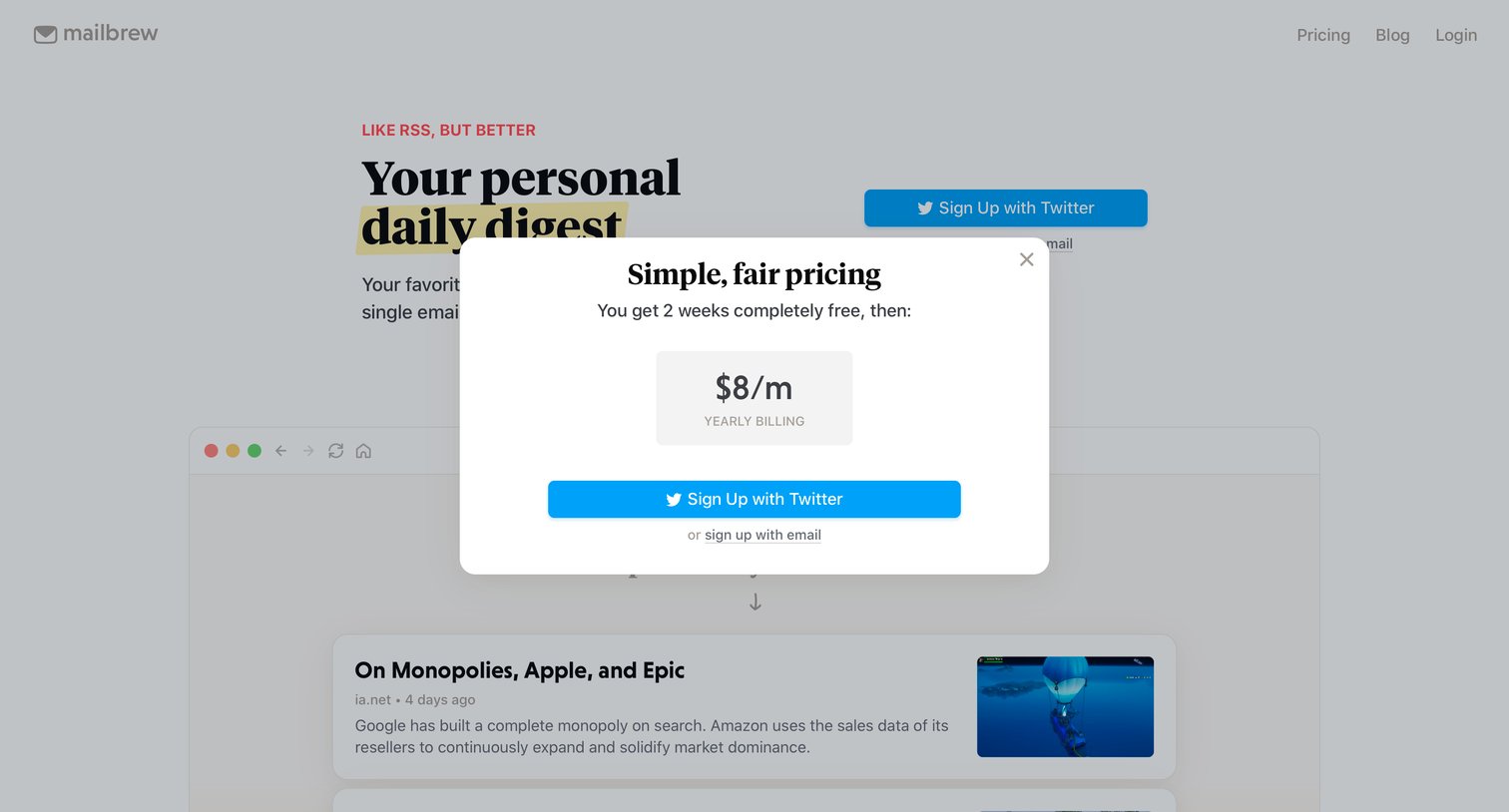 Mailbrew - Mailbrew - Your personal email digest screen