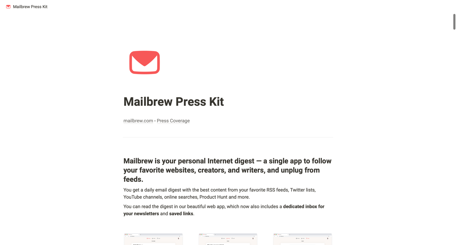 Mailbrew - Mailbrew Press Kit screen