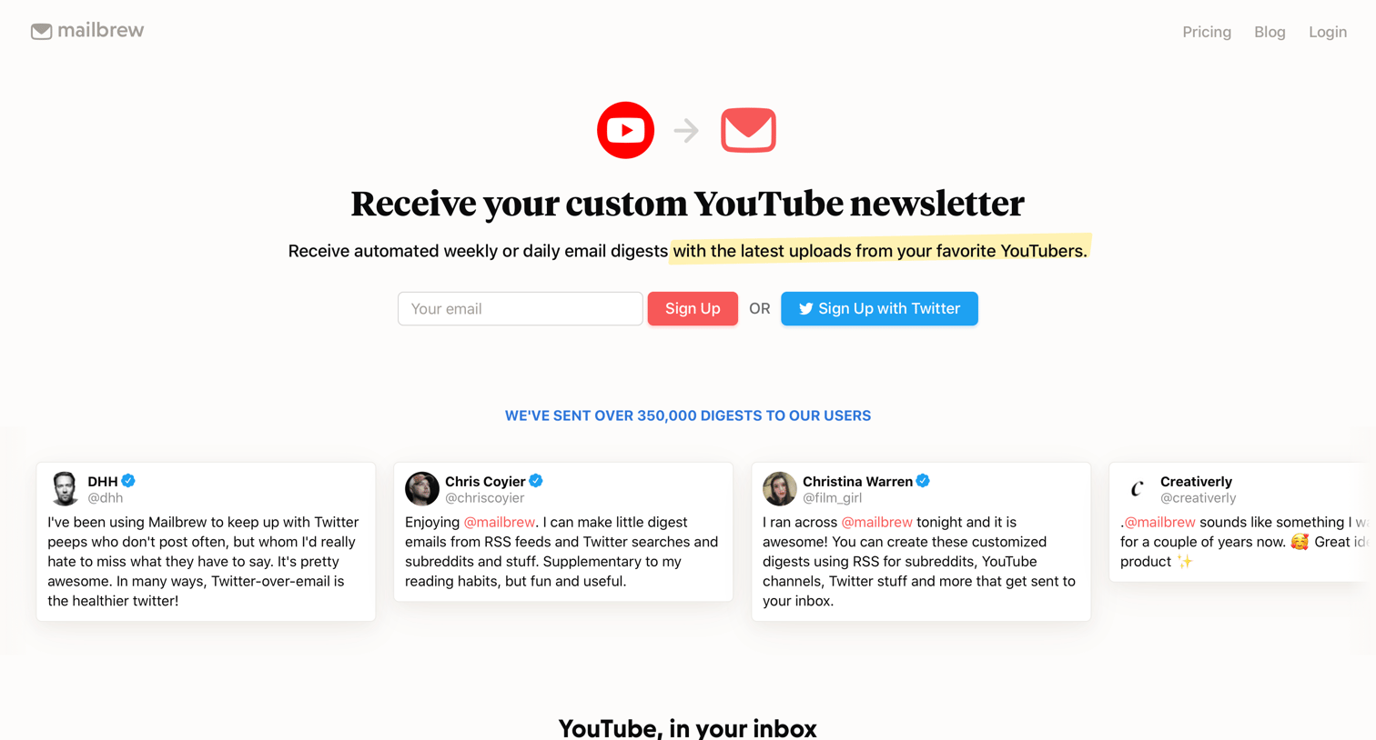Mailbrew - Receive your custom YouTube newsletter screen
