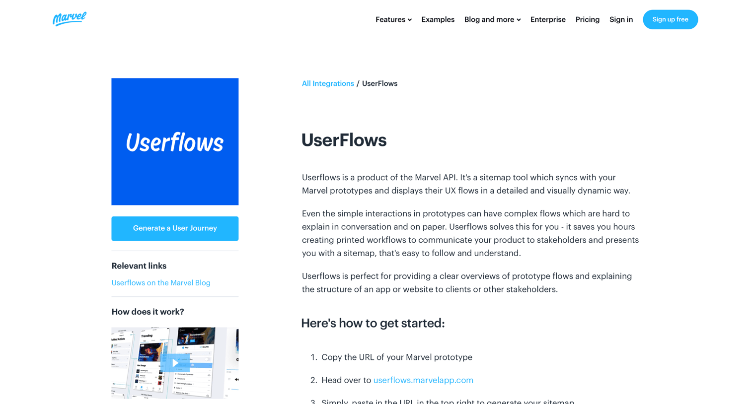 Marvel - Marvel & UserFlows | Generate Sitemaps for Prototypes screen
