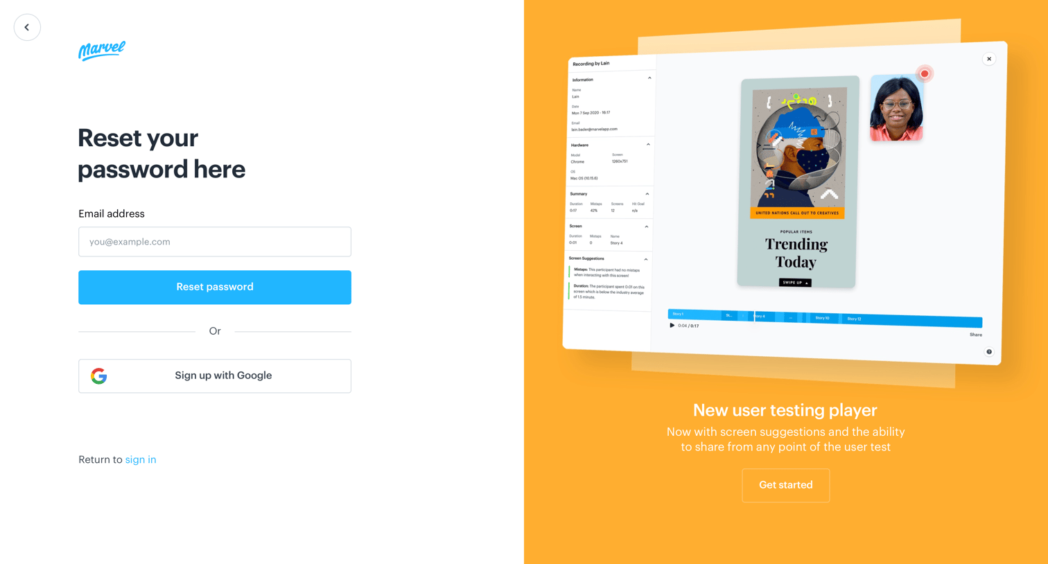 Marvel - Reset your password – Marvel screen