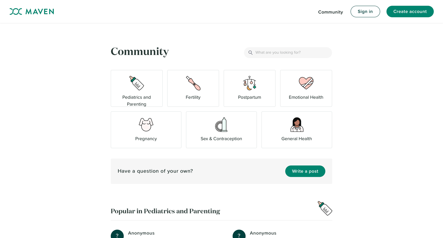 Maven - Welcome to the Maven forum | Maven. The Digital Clinic for Women. screen