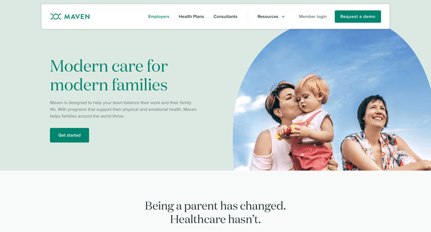 Maven - Maven for Employers – Pregnancy, Postpartum, and Back-To-Work Programs | Maven. The Digital Clinic for Women. screen