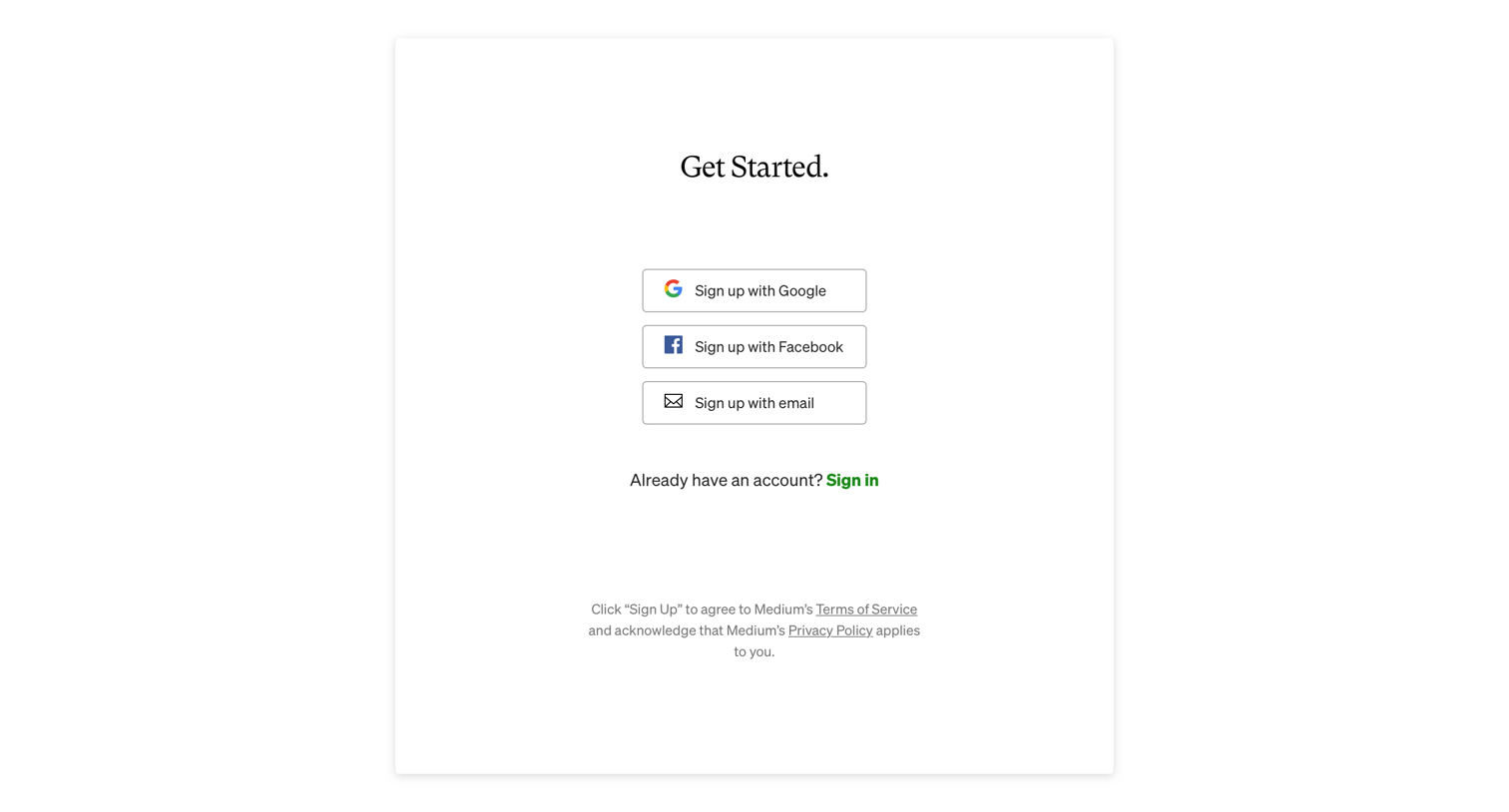 Medium - Sign up screen