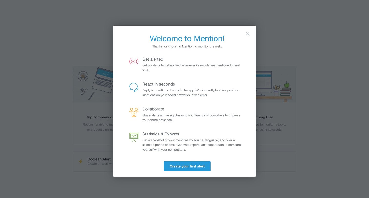 Mention - Onboarding screen