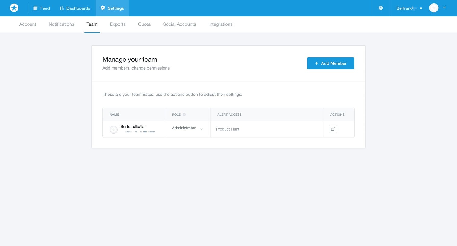 Mention - Settings screen