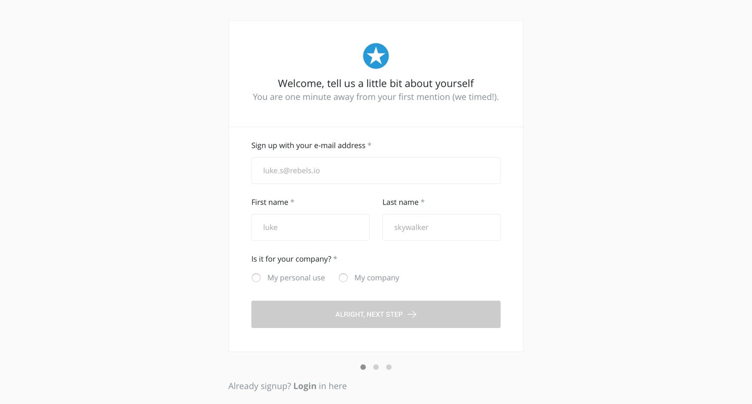 Mention - Sign up screen
