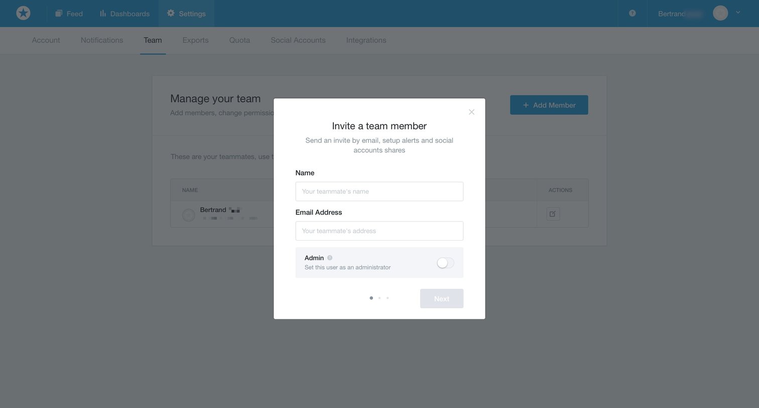 Mention - Team screen