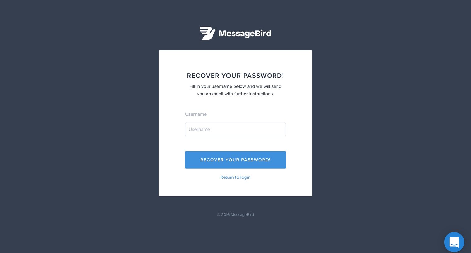MessageBird - Password reset screen