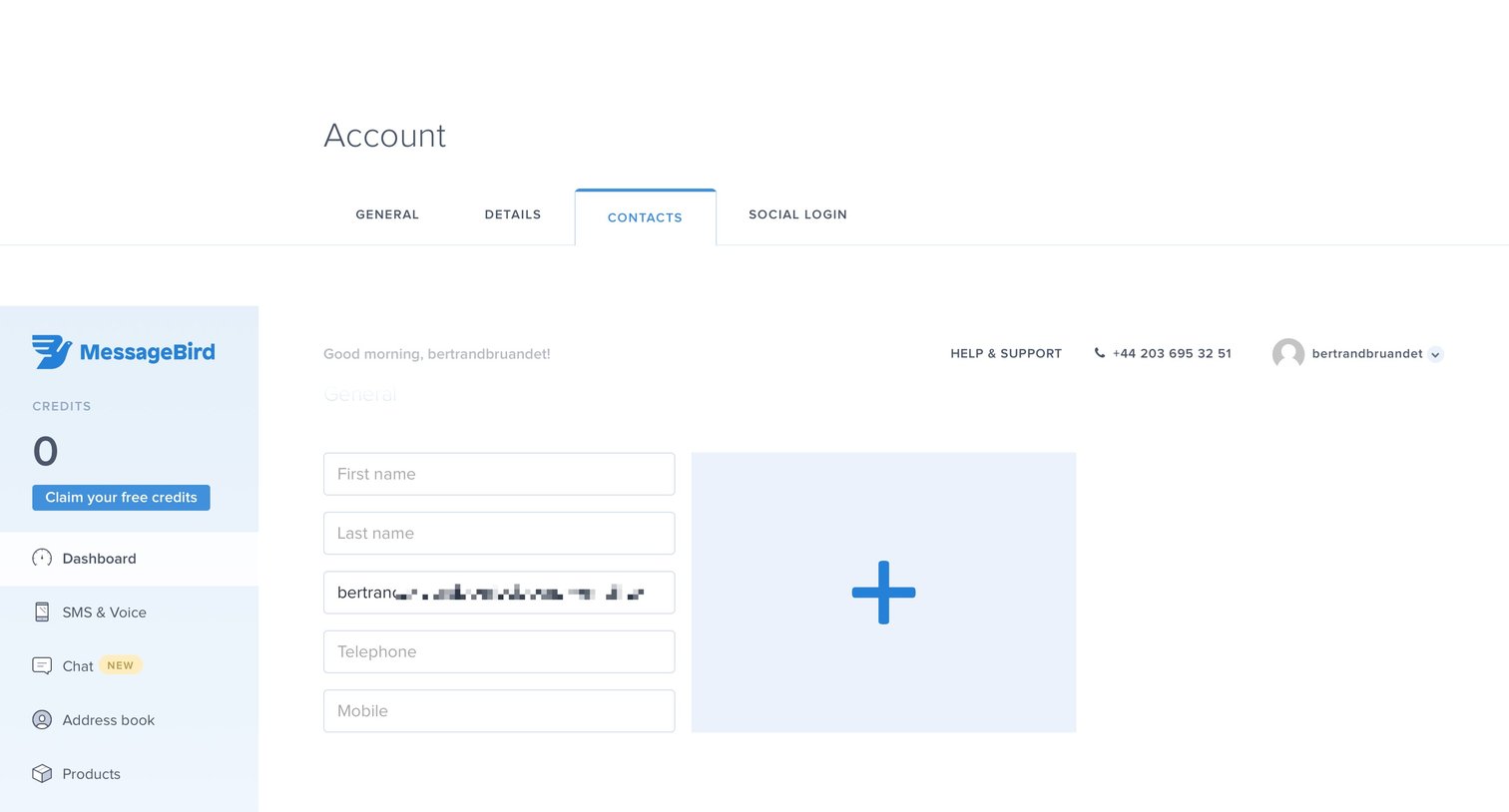 MessageBird - Settings screen