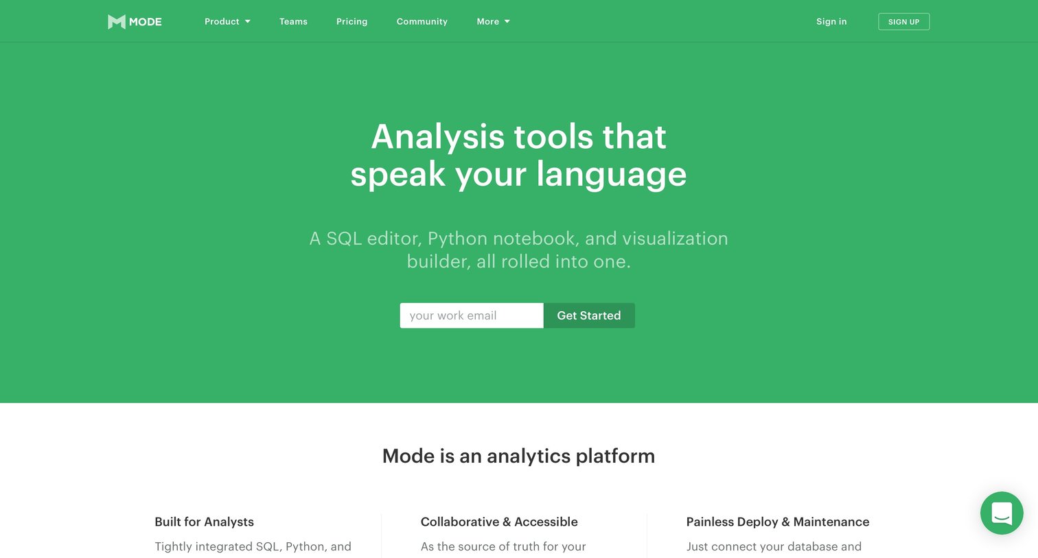 Mode - Landing page screen