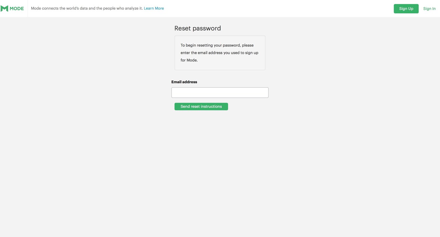 Mode - Password reset screen