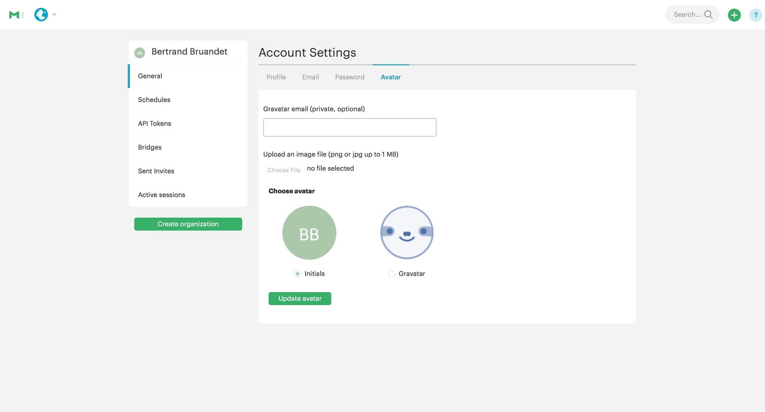 Mode - Settings screen