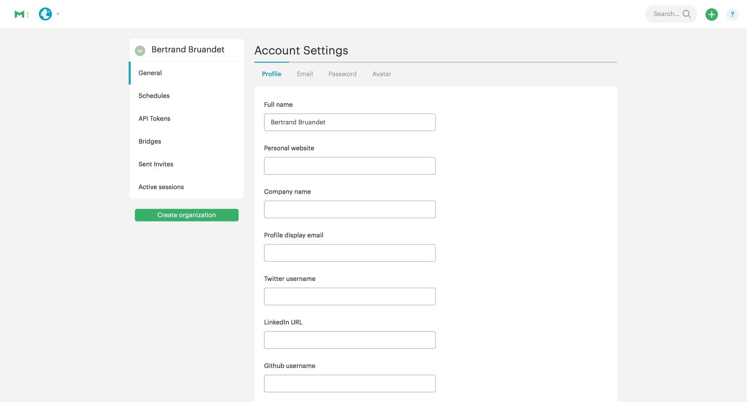 Mode - Settings screen