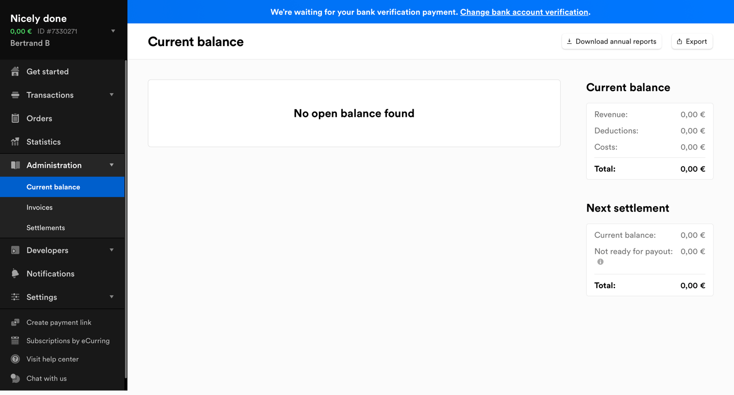 Current balance from Mollie