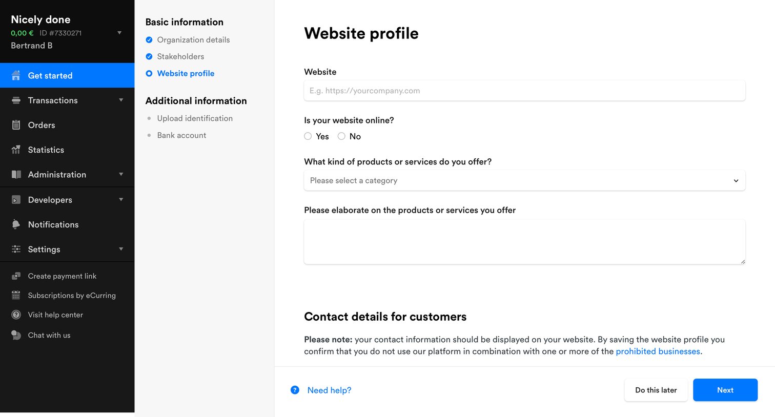Profile settings from Mollie