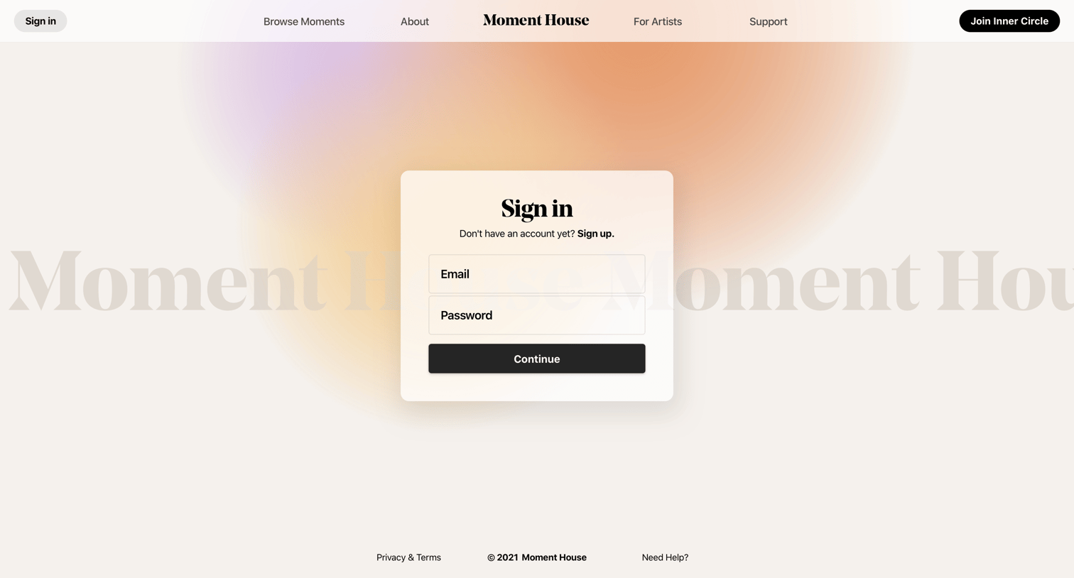 Moment House - Sign in | Moment House screen