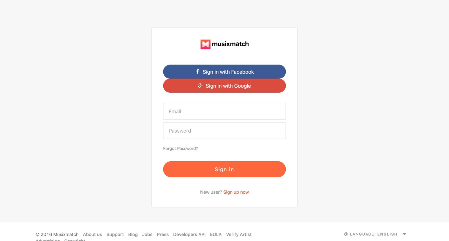 Musixmatch - Sign in screen