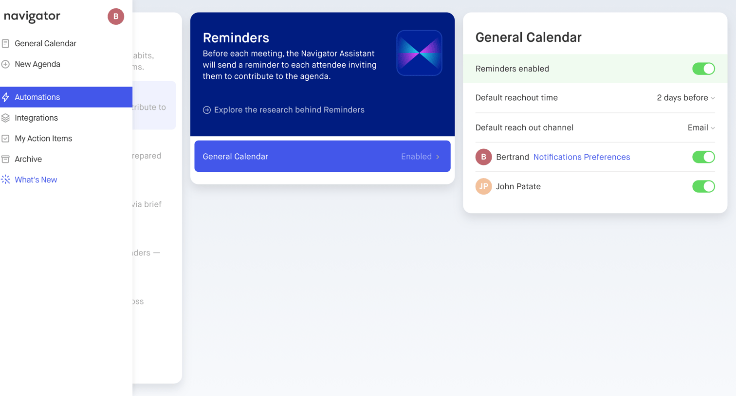 Automation settings from Navigator
