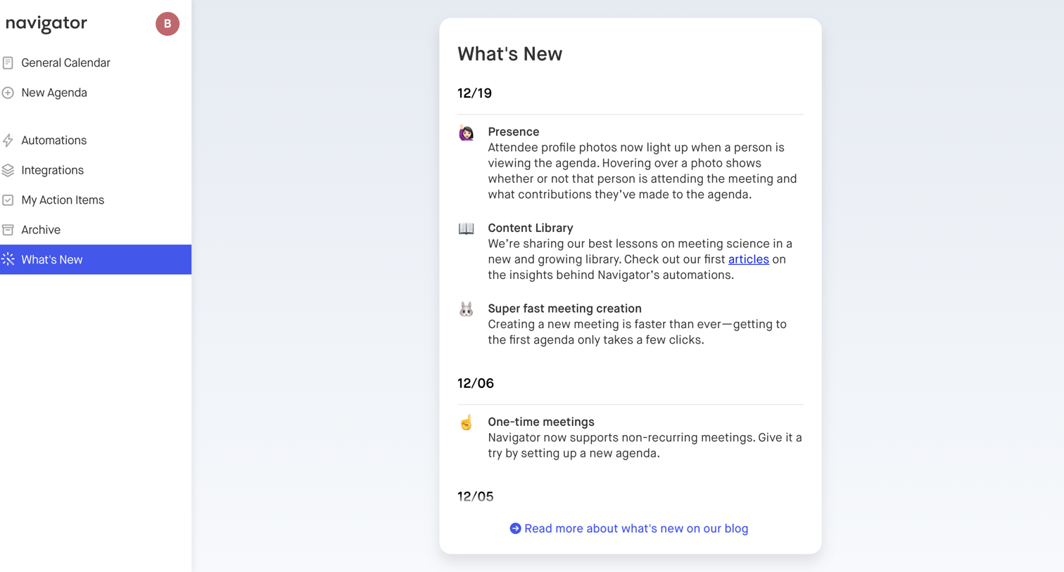 Changelog from Navigator