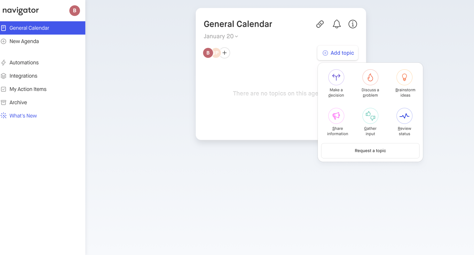 Navigator - Dropdown screen