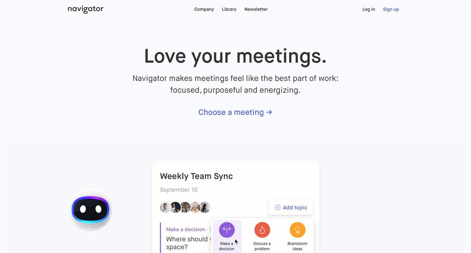 Navigator - Landing page screen
