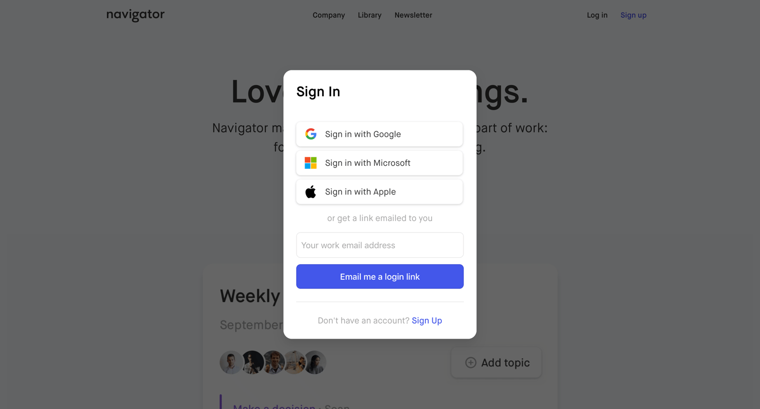 Navigator - Sign in screen