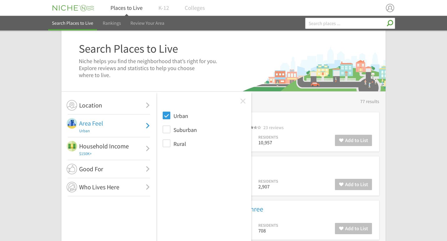 Niche - Search screen