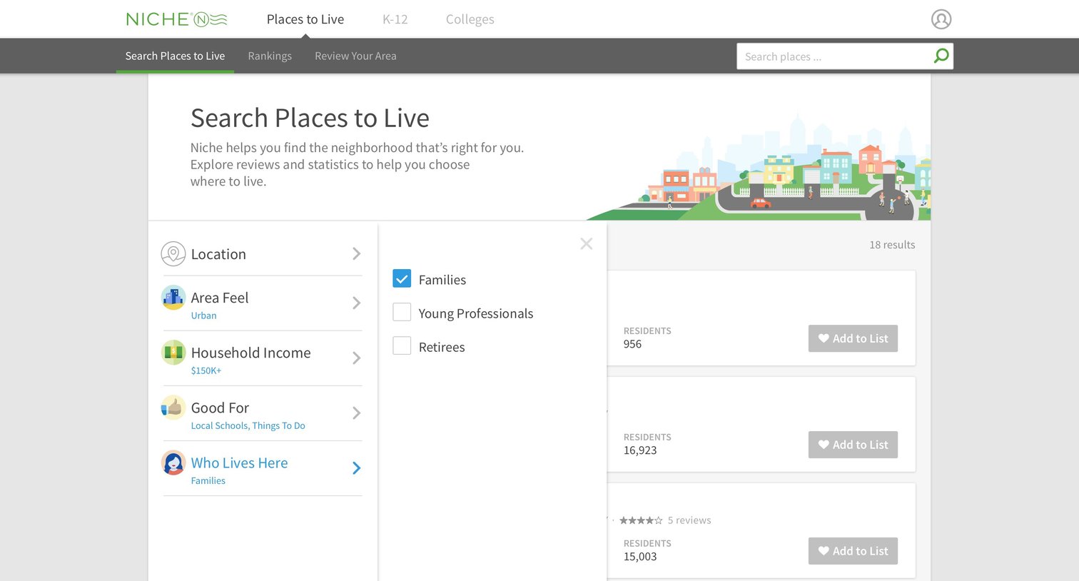 Niche - Search screen