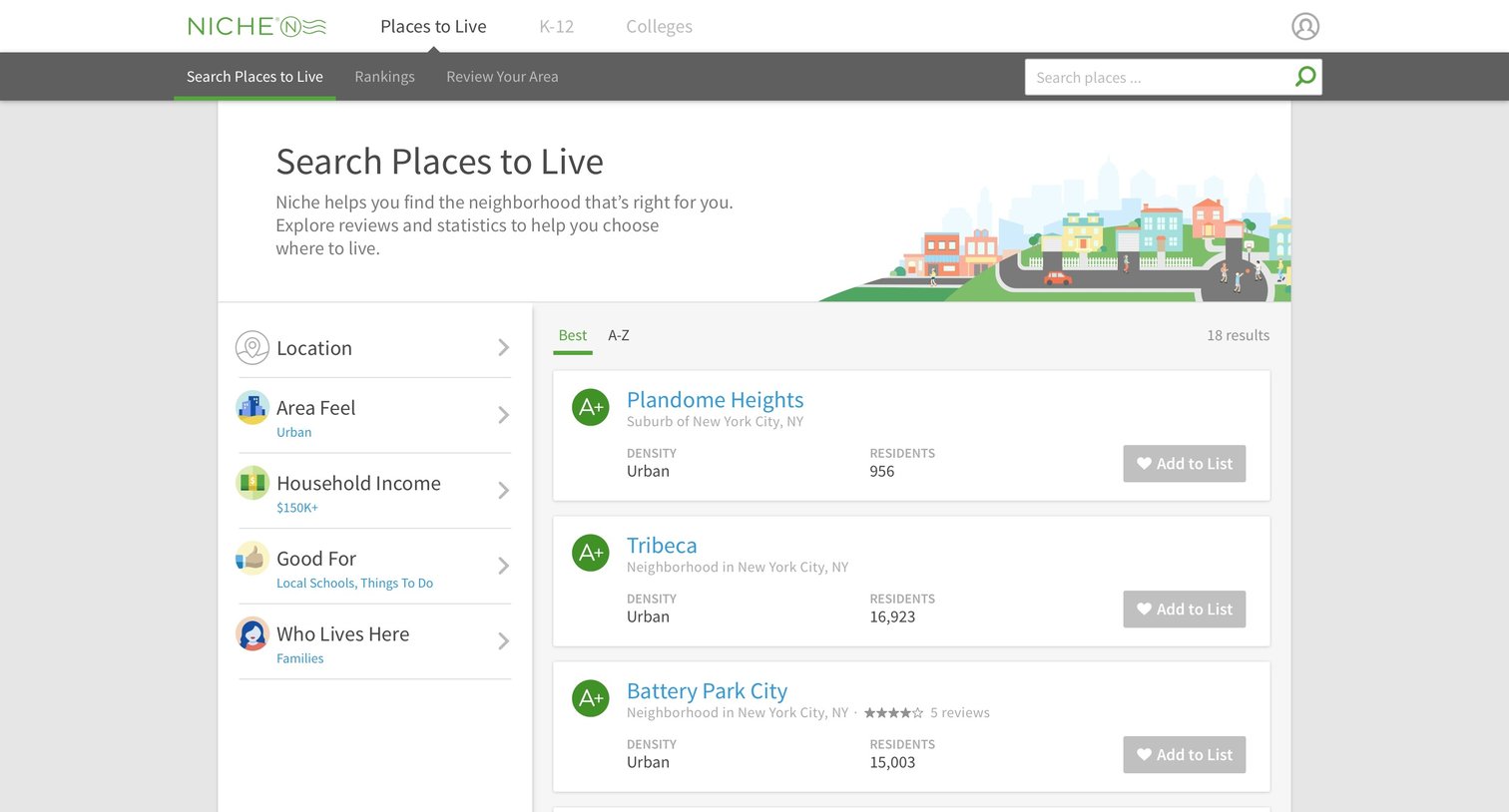 Niche - Search screen